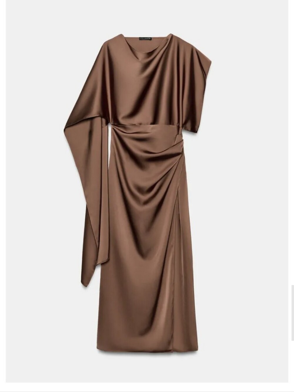 Zara Satin Effect Cape Brown Midi Dress - Picture 9 of 10